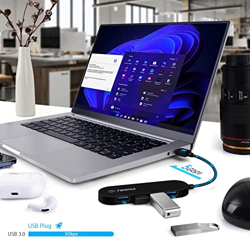 TWOPAN 4-Port USB 3.0 Hub, Ultra Slim USB Multiport Adapter for Laptop, Desktop, Mac, Surface Pro, XPS, Mouse, Keyboard, Flash Drive, U Disk, Printer - Plug and Play, High-Speed Data Transfer - Image 3