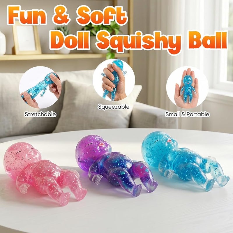 DESKPAL 3PCS Baby Squishy Glitter Slow Rising, Squishy Babies Sensory Fidget for Stress Relief, Soft Cute Squeeze, Desk Decor & Gift - Image 2