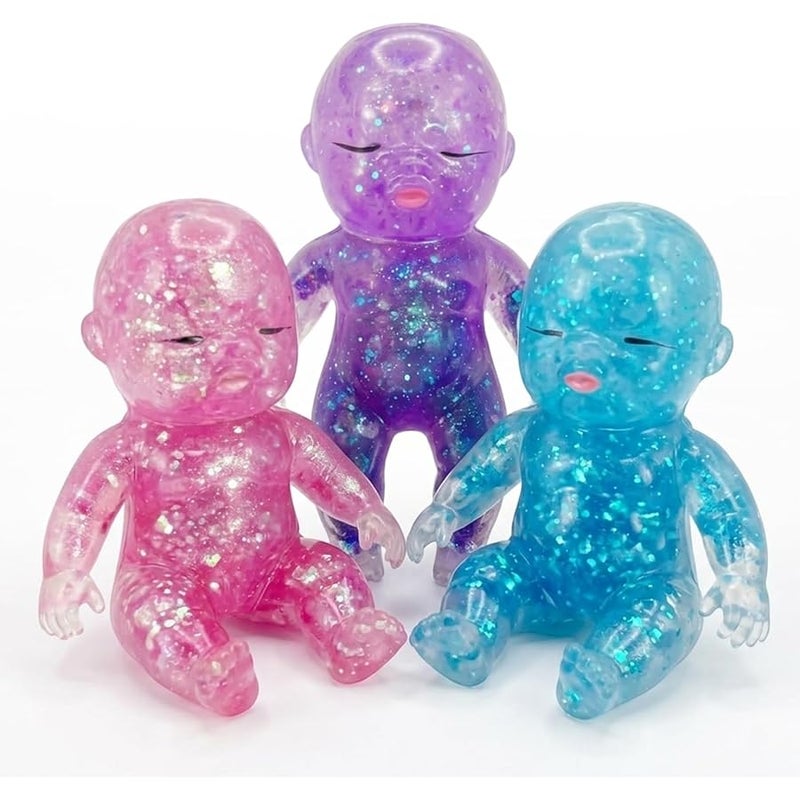 DESKPAL 3PCS Baby Squishy Glitter Slow Rising, Squishy Babies Sensory Fidget for Stress Relief, Soft Cute Squeeze, Desk Decor & Gift - Image 1