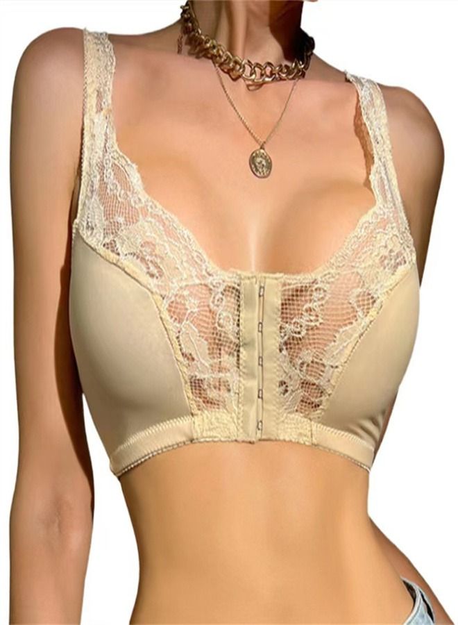 Loquat Adjustable Breathable Lace Sports Bra Beige - Image 1