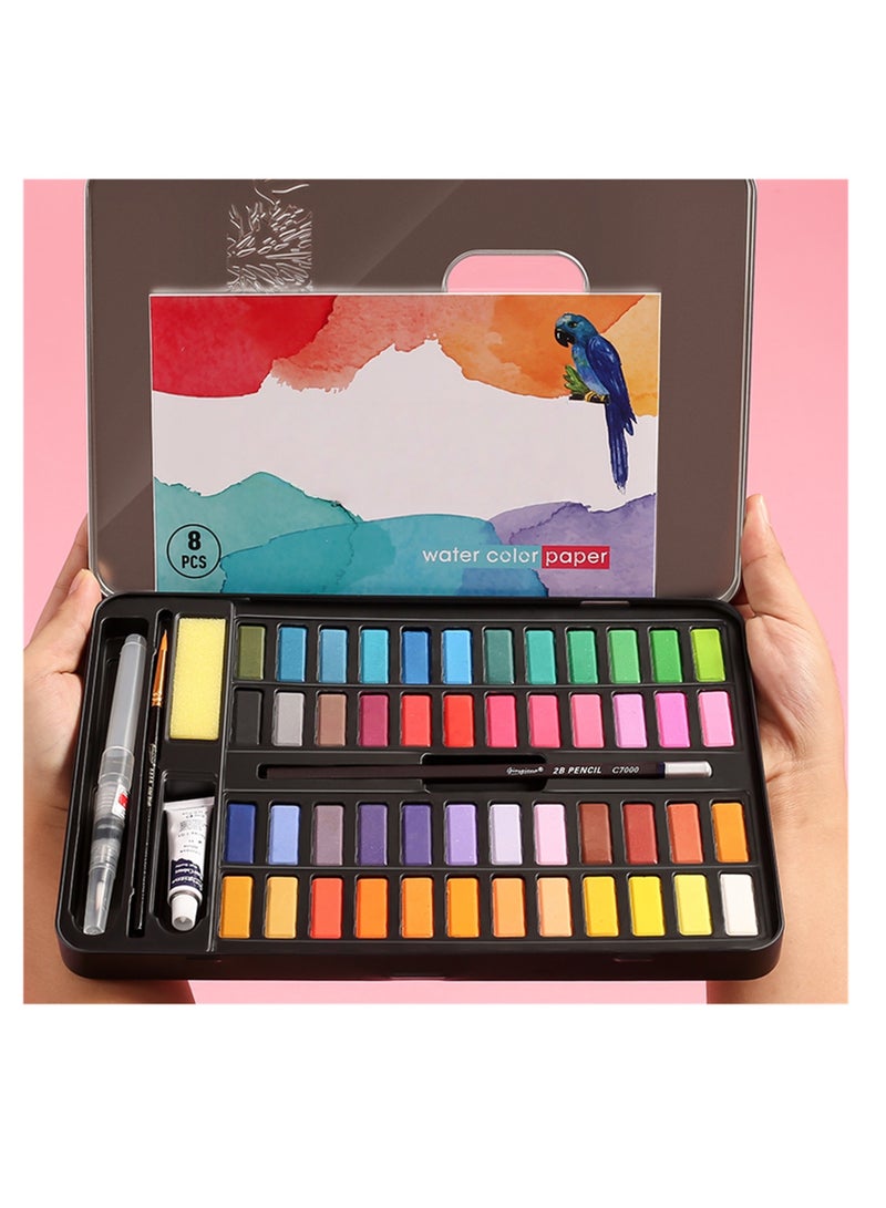 نوفولان مجموعة ألوان مائية صلبة مكونة من 48 لونًا، أدوات فنية، قلم حبر، 7 قطع، تحتوي على أقلام رصاص، فرش، أقلام حبر، إسفنجات، ورق ألوان مائية، سائل تبييض (وردي) - Image 5