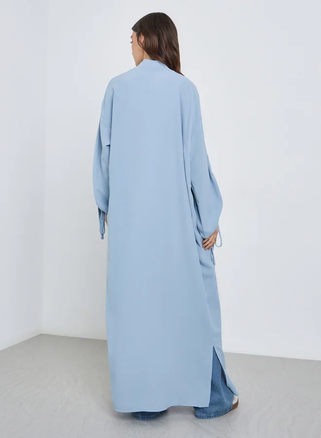 Take Two Take Two Solid Ruched Sleeve Front Open Kimono