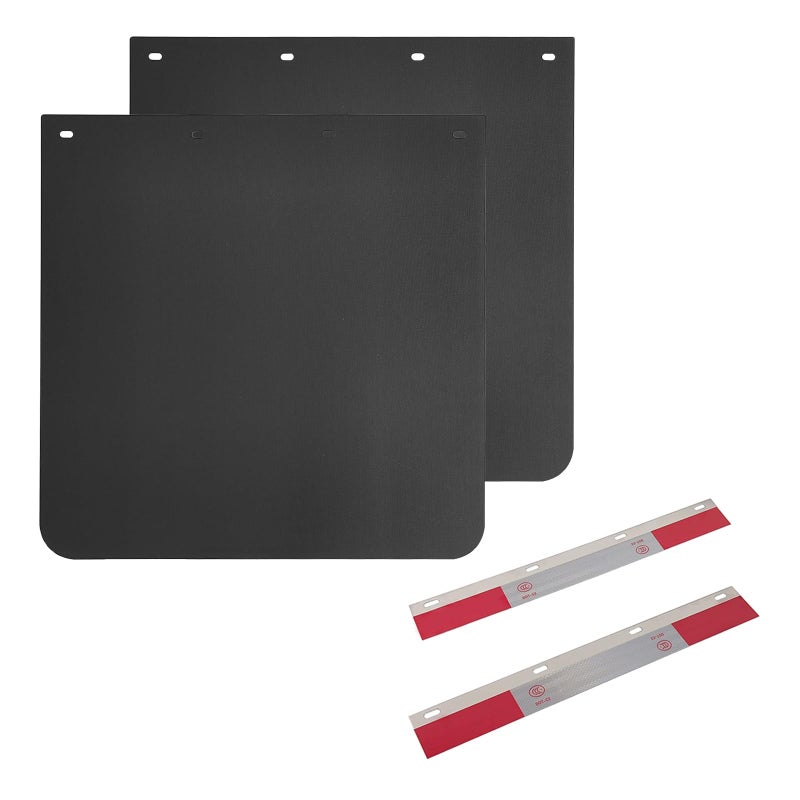 ASTAMOTOR 24x24 Black Polymer Mud Flaps and 24x3 Mud Flap Reflector Reflective Tape Fit for Semi Trucks Trailers 2 Pack