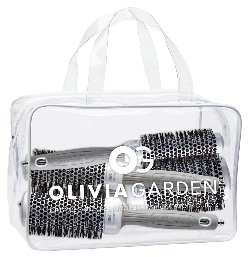 Olivia Garden Ceramic + Ion Round Thermal Hair Brush - Not Electrical - Professional Blowout Brush for Normal to Thick Hair - 1" to 2 1/8 Diameter Barrel - White and Grey - CI-25,CI-35, CI-45, CI-55 - Image 1