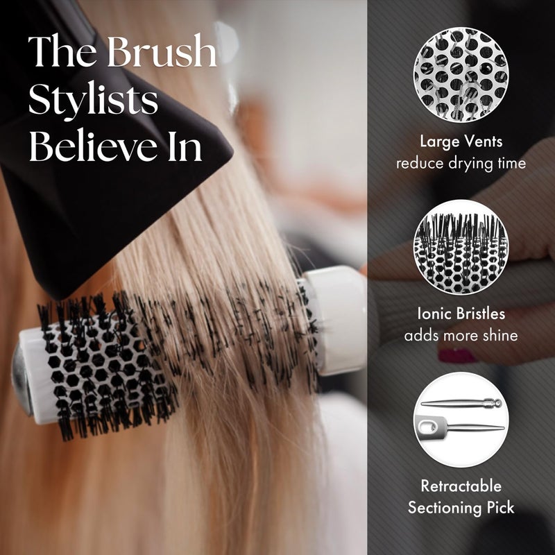 Olivia Garden Ceramic + Ion Round Thermal Hair Brush - Not Electrical - Professional Blowout Brush for Normal to Thick Hair - 1" to 2 1/8 Diameter Barrel - White and Grey - CI-25,CI-35, CI-45, CI-55 - Image 3