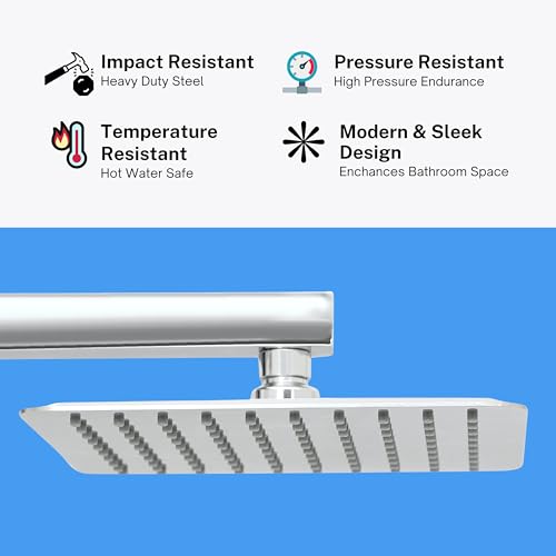 Marcoware Stainless Steel Trident Square Overhead Shower 10x10 Inches rain shower head for bathroom Without Arm, Mesh Shower filter built-in, Chrome, Polished Finish - Image 2