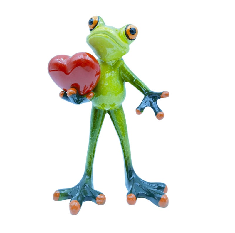 VVGIFTS Frog Figurines Decor Funny Cute Craft Resin Frog Sculpture Statue for Home Office Desk Tabletop Bathroom Decoration Ornament Gift Frog Holding Heart