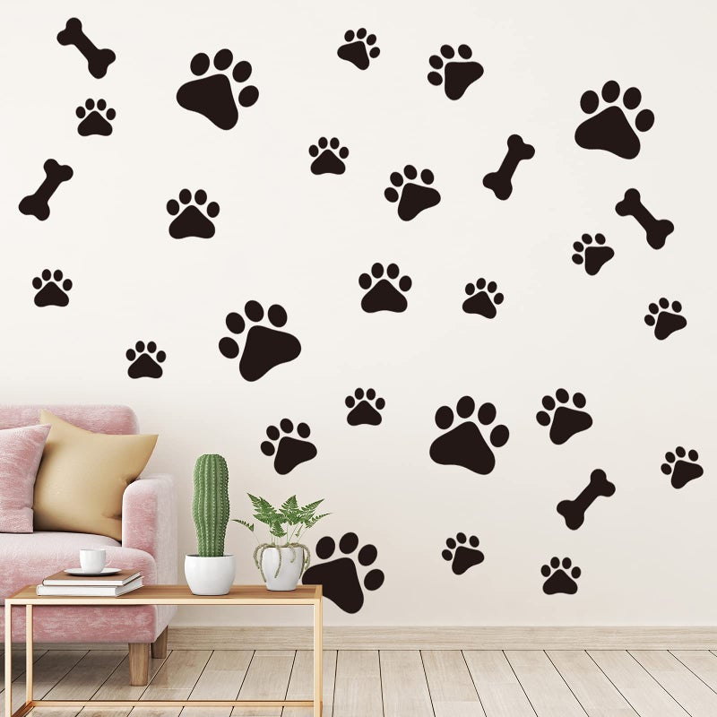 Epakh Dog Paw and Bone Print Stickers Removable Puppy Paw Wall Decals Decoration Animal Footprint Gifts for Dog Lover Bedroom Living RoomDog Paw