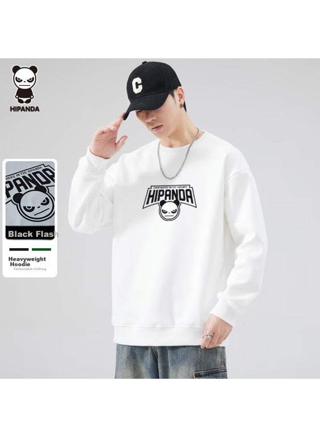 Hipanda Men's Sweatshirt, Autumn American Retro Trendy Brand, Round Neck, Hoodless, Versatile, Comfortable, Loose-fitting Top, White, 2XL - Image 1