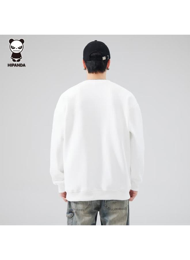 Hipanda Men's Sweatshirt, Autumn American Retro Trendy Brand, Round Neck, Hoodless, Versatile, Comfortable, Loose-fitting Top, White, 2XL - Image 5