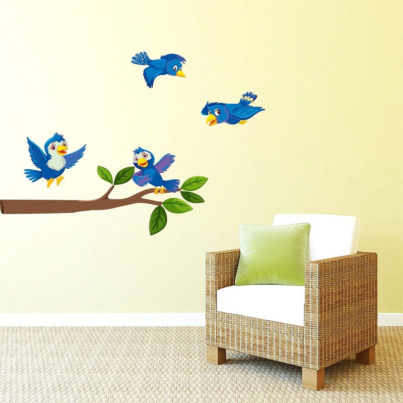 Design Zoo Parrots on Branch Wall Sticker Size 61 X 51 cm Wall Sticker for Living RoomBedroomOffice and All Decorative Stickers