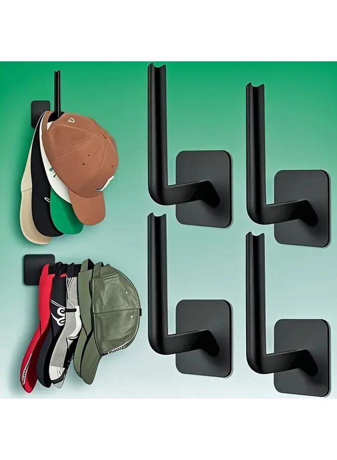 6 قطع رف قبعات أسود مثبت على الحائط منظف بدون حفر خطافات لاصقة توفير للمساحة - Image 3
