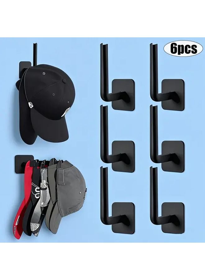 6 قطع رف قبعات أسود مثبت على الحائط منظف بدون حفر خطافات لاصقة توفير للمساحة - Image 1