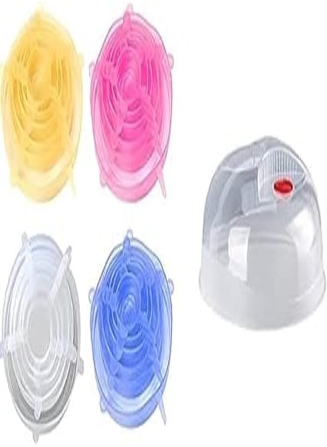 Generic Stretch lid, silicone stretch lids - 6 pack reusable food saver covers to keep food fresh - stretchable silicon food saver of various sizes + El watania microwave cover transparent 