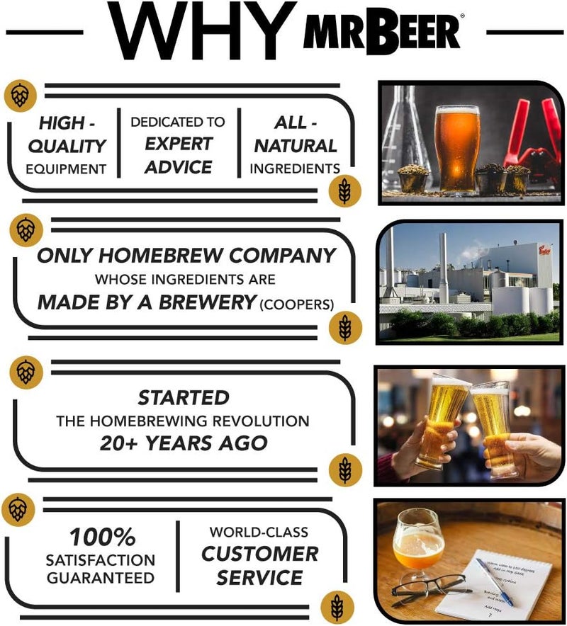Mr. Beer طقم صنع البيرة الحرفية (2 جالون) مجموعة كاملة لصنع البيرة في المنزل | طقم صنع البيرة للمبتدئين كل شيء مشمول | زجاجات قابلة لإعادة الاستخدام سعة 25 أونصة | برميل سعة 2 جالون | بيرة ذهبية - Image 5