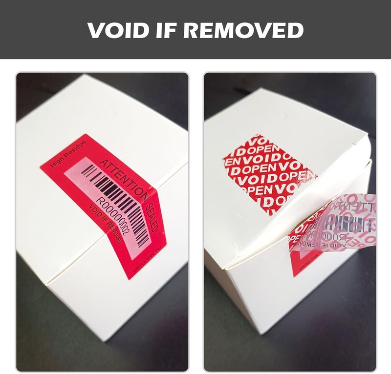 ILMBVM ملصق أحمر ذو خاصية الكشف عن التعدي، مقاس 2.4 × 1 بوصة، يحتوي على رمز QR ورقم تسلسلي، ملصق ختم أمان، ملصق ضمان قابل لإلغاء الصلاحية. - Image 2