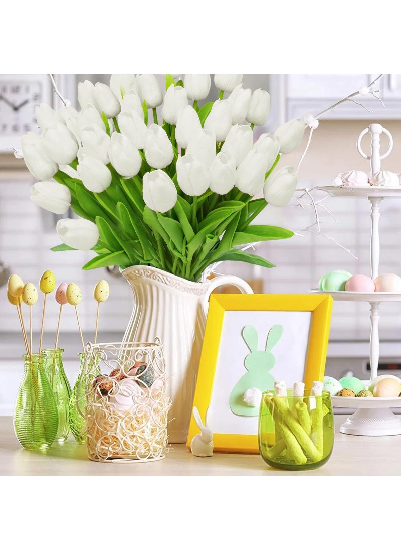 Pseutio 28pcs White Flowers Artificial Tulip Stems Real Feel PU Tulips for Easter Spring Wreath Wedding Bouquet Centerpiece Floral Arrangement Cemetery Table D?cor 13"" Tall  - Image 3