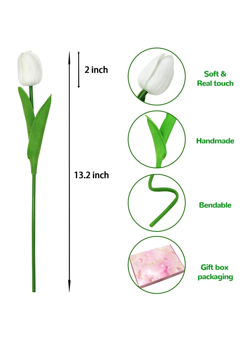 Pseutio 28pcs White Flowers Artificial Tulip Stems Real Feel PU Tulips for Easter Spring Wreath Wedding Bouquet Centerpiece Floral Arrangement Cemetery Table D?cor 13"" Tall  - Image 2