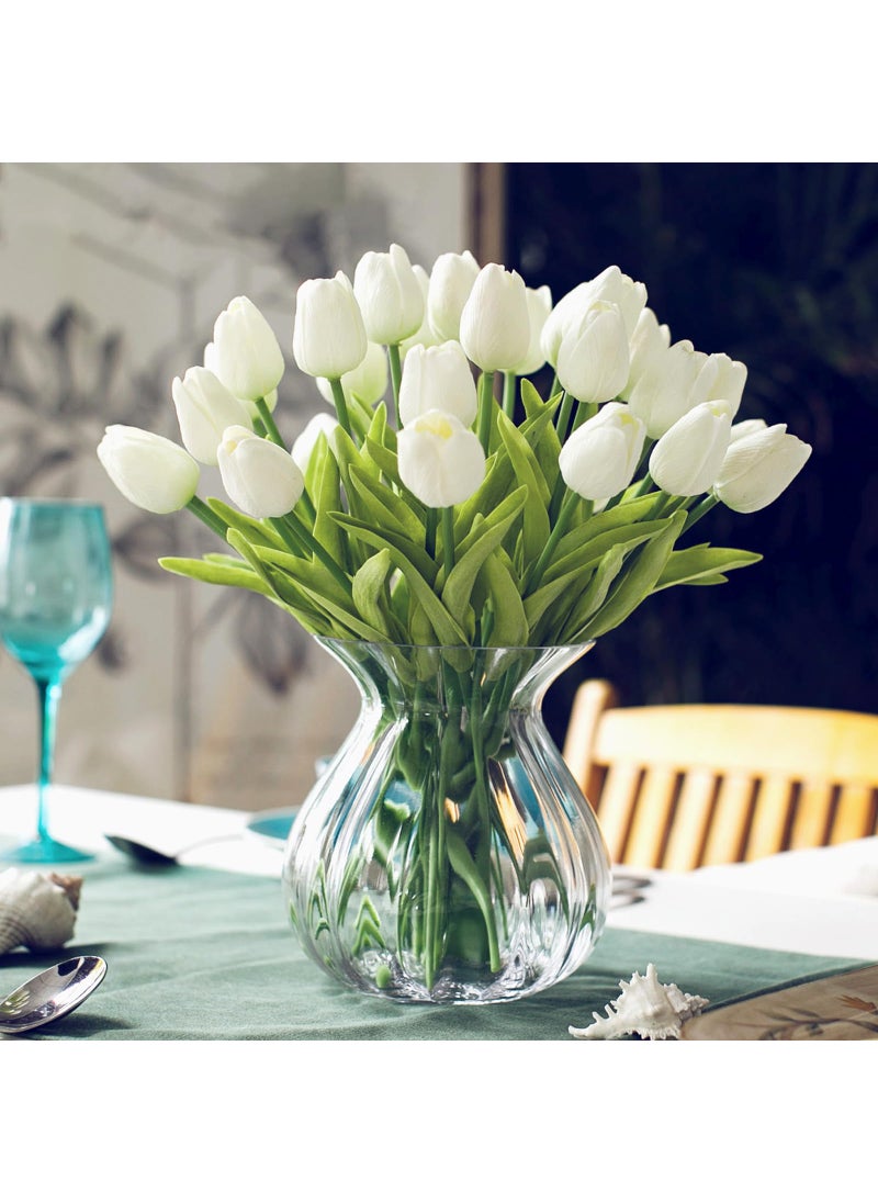 Pseutio 28pcs White Flowers Artificial Tulip Stems Real Feel PU Tulips for Easter Spring Wreath Wedding Bouquet Centerpiece Floral Arrangement Cemetery Table D?cor 13"" Tall  - Image 4