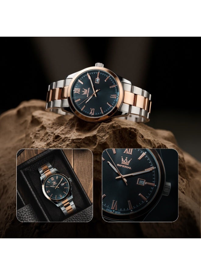 IMPERIAL Men's 2 Tone Rose Gold Stainless Steel Watch, Black Dial, Y121 Movement, Butterfly Clasp, 3ATM Watch for Men | IMP.GZ1725M9129 - Image 4