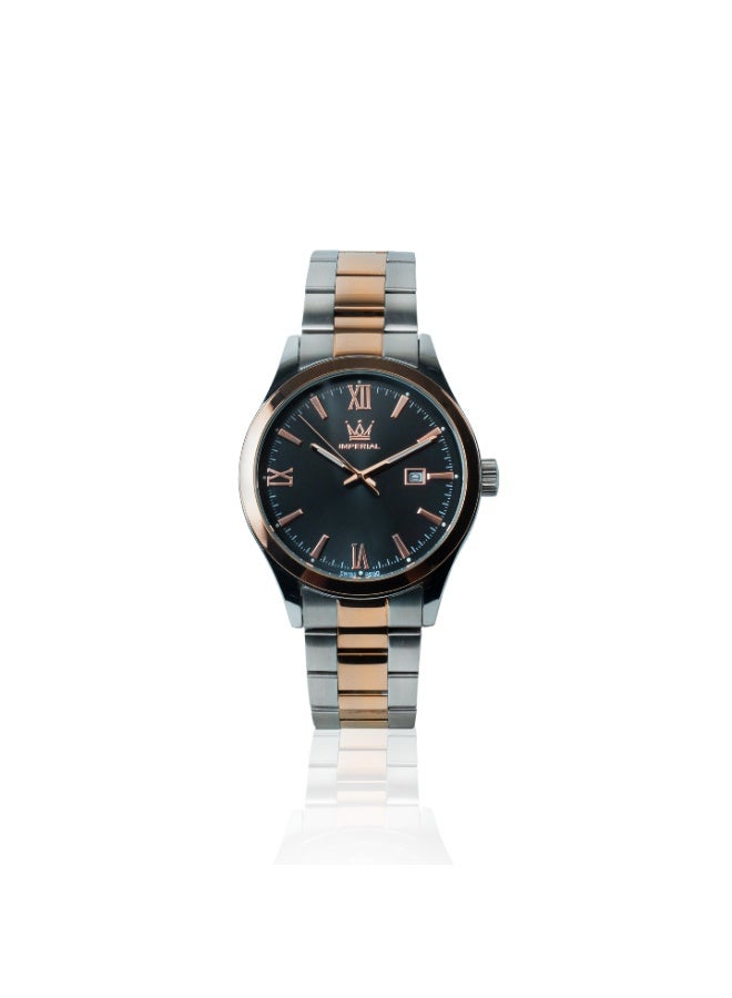 IMPERIAL Men's 2 Tone Rose Gold Stainless Steel Watch, Black Dial, Y121 Movement, Butterfly Clasp, 3ATM Watch for Men | IMP.GZ1725M9129 - Image 1