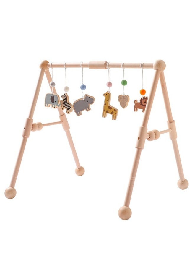 Beauenty Wooden Baby Gym with 5 Infant Activity Toys,Foldable Frame Hanging Bar,Toddler Activity Center with Pull Ring,Wood Gyms for Newborn Gift for Girl & Boy  - Image 1