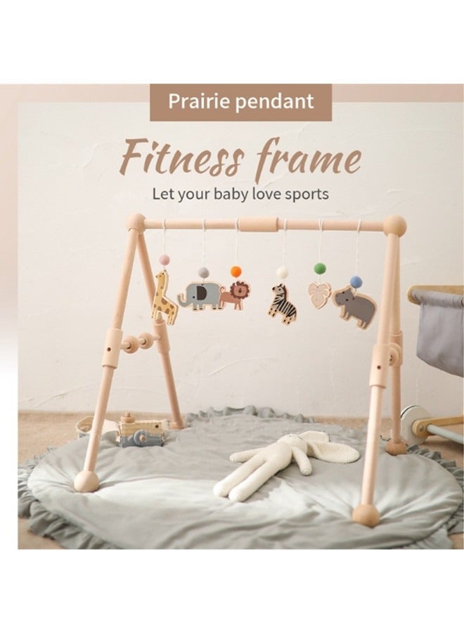 Beauenty Wooden Baby Gym with 5 Infant Activity Toys,Foldable Frame Hanging Bar,Toddler Activity Center with Pull Ring,Wood Gyms for Newborn Gift for Girl & Boy  - Image 3