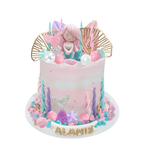 DiDida Mermaid Cake Topper Under The Sea Cake Toppers set with Little Mermaid Seaweed Bubble Golden Leaves for Mermaid Birthday - Image 3
