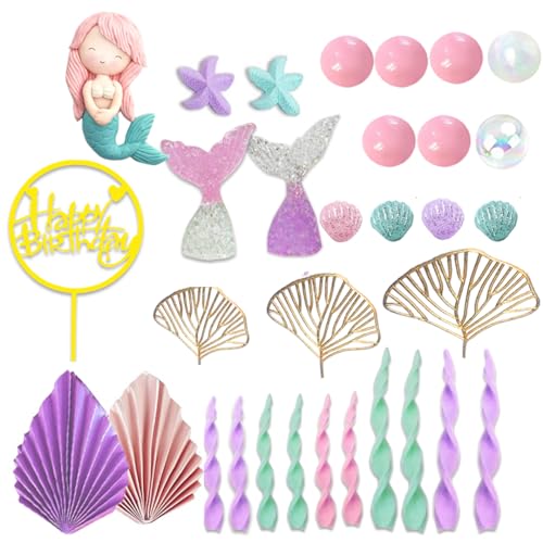 DiDida Mermaid Cake Topper Under The Sea Cake Toppers set with Little Mermaid Seaweed Bubble Golden Leaves for Mermaid Birthday - Image 2