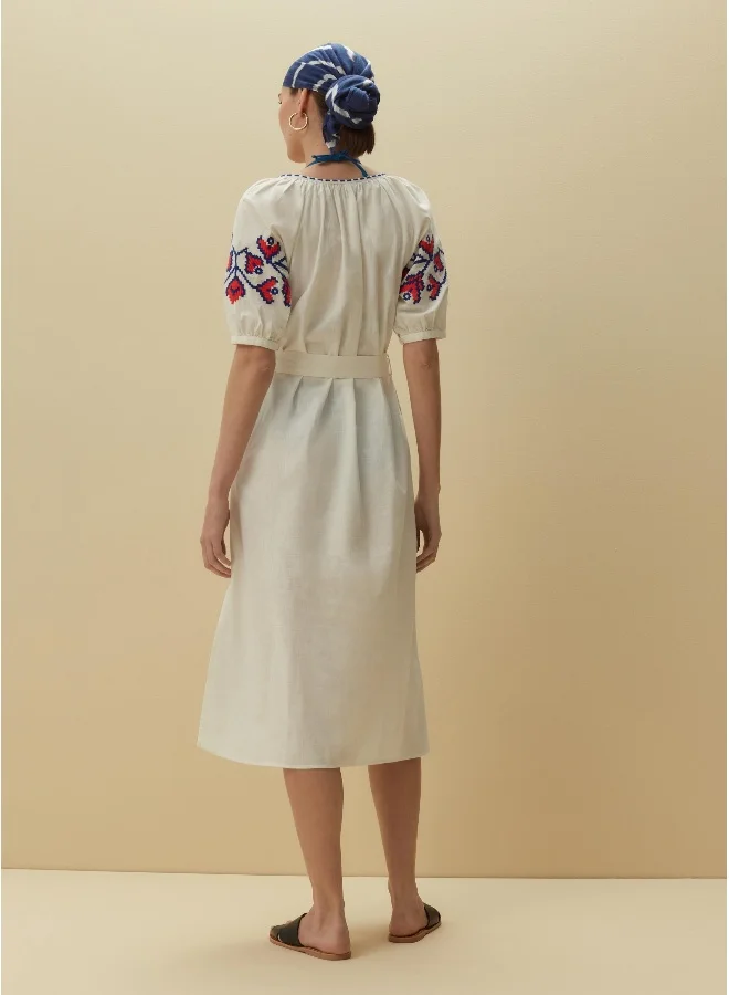 او في اس Ovs Piombo Midi Dress With Ethnic Embroidery