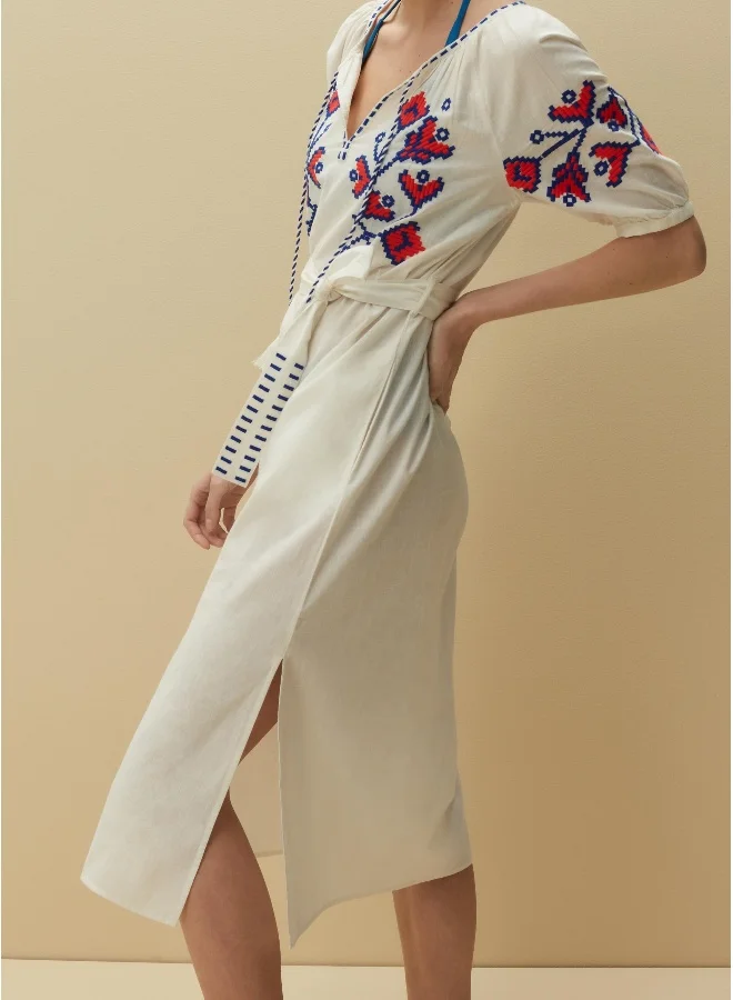 او في اس Ovs Piombo Midi Dress With Ethnic Embroidery