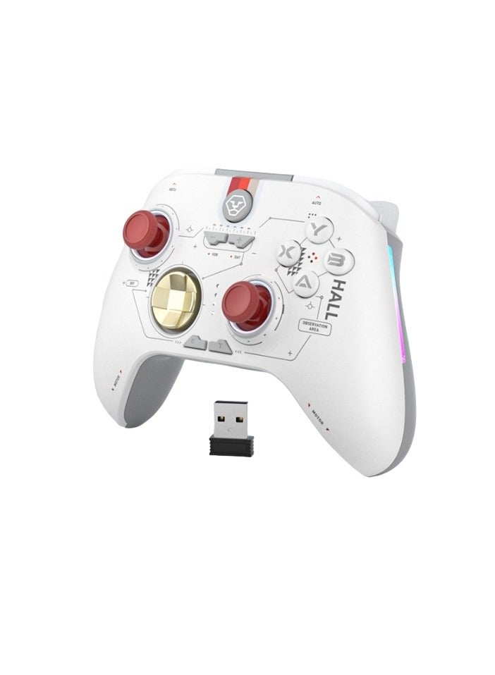 AOLION Wireless Bluetooth Controller, Hall Linear Trigger Gamepad Controller, Compact Portable Gaming Joystick, Comfortable Grip Gamepad With RGB Lightening , (1pc, White, Dual Hall Plus Receiver)  - Image 1