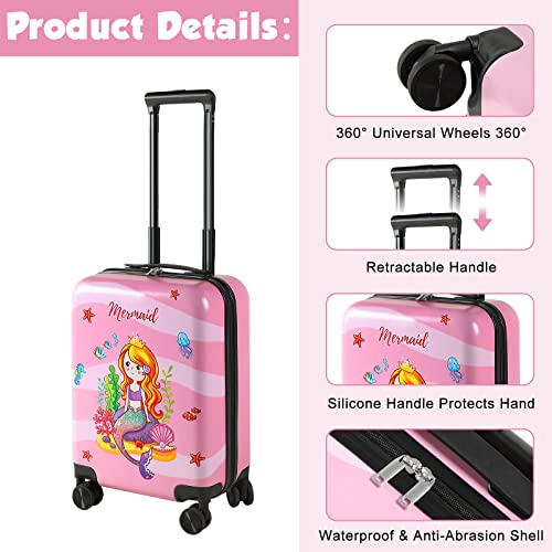 Weewooday Kids Luggage and Backpack 18" Suitcase with Spinner Wheel Hard Case Travel 13" Backpack Girl Suitcase Set for Kids Travel Supplies(Pink,Mermaid Style) - Image 4