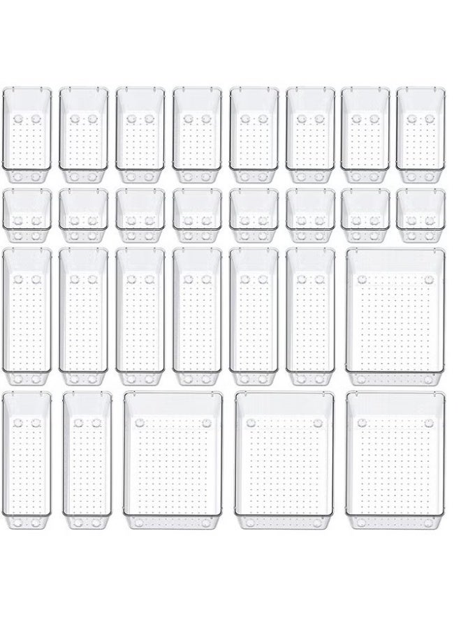28 Pcs Desk Drawer Organizers Trays Set Clear Plastic Storage Bins Bathroom Drawer Tray Dividers Vanity Trays Organizer for Bedroom Dresser Makeup Kitchen Utensil Office - Image 1