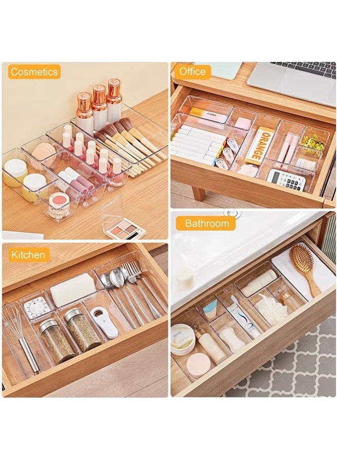 28 Pcs Desk Drawer Organizers Trays Set Clear Plastic Storage Bins Bathroom Drawer Tray Dividers Vanity Trays Organizer for Bedroom Dresser Makeup Kitchen Utensil Office - Image 3