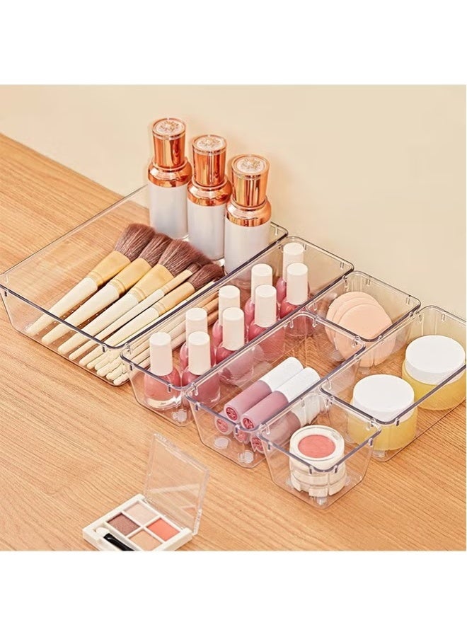 28 Pcs Desk Drawer Organizers Trays Set Clear Plastic Storage Bins Bathroom Drawer Tray Dividers Vanity Trays Organizer for Bedroom Dresser Makeup Kitchen Utensil Office - Image 5
