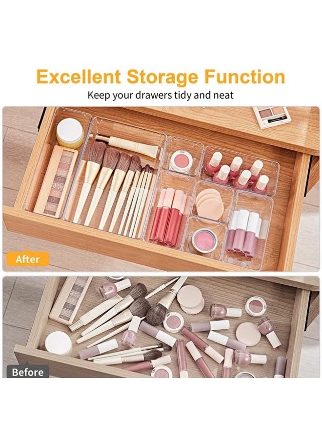 28 Pcs Desk Drawer Organizers Trays Set Clear Plastic Storage Bins Bathroom Drawer Tray Dividers Vanity Trays Organizer for Bedroom Dresser Makeup Kitchen Utensil Office - Image 4