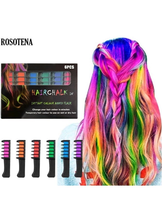 ROSOTENA Hairchalk In-Instant Colour Added Flair,Hair Color Comb 6 Colors（Orange, Green,Pink, Purple, Blue, Red) Change Your Hair Colour in Minutes Temporary Hair Colour to Use on Wet or Dry Hair - Image 1