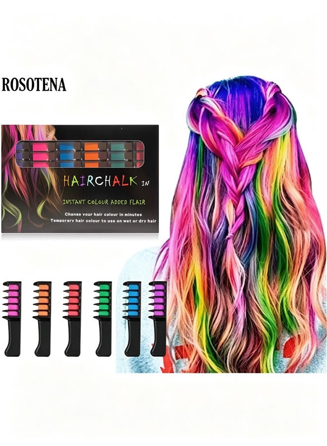 ROSOTENA Hairchalk In-Instant Colour Added Flair,Hair Color Comb 6 Colors（Orange, Green,Pink, Purple, Blue, Red) Change Your Hair Colour in Minutes Temporary Hair Colour to Use on Wet or Dry Hair - Image 1