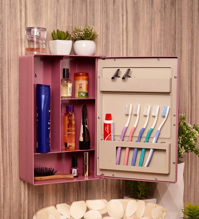 zahab Plastic Bathroom Cabinet Magenta Single Door 10 x 4 x 14 inch - Image 3
