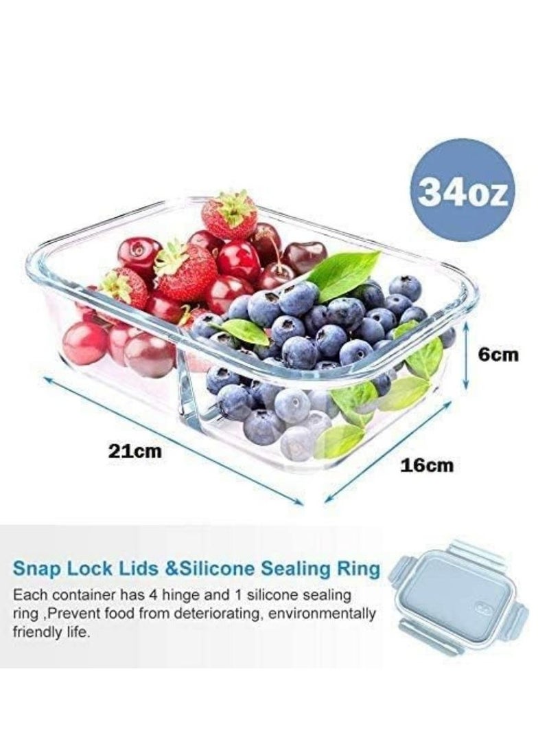 DUNISO - Glass Meal Prep Containers，Leak Proof Lunch Box，Food Storage Containers with Lids，with 2 Compartment，for Microwave, Oven, Freezer and Dishwasher, BPA Free，1000ML，Pink - Image 1