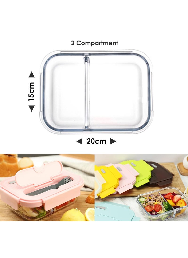 DUNISO Glass Meal Prep Containers，Leak Proof Lunch Box，Food Storage Containers with Lids，with 2 Compartment，for Microwave, Oven, Freezer and Dishwasher, BPA Free，1000ML，Pink  - Image 3