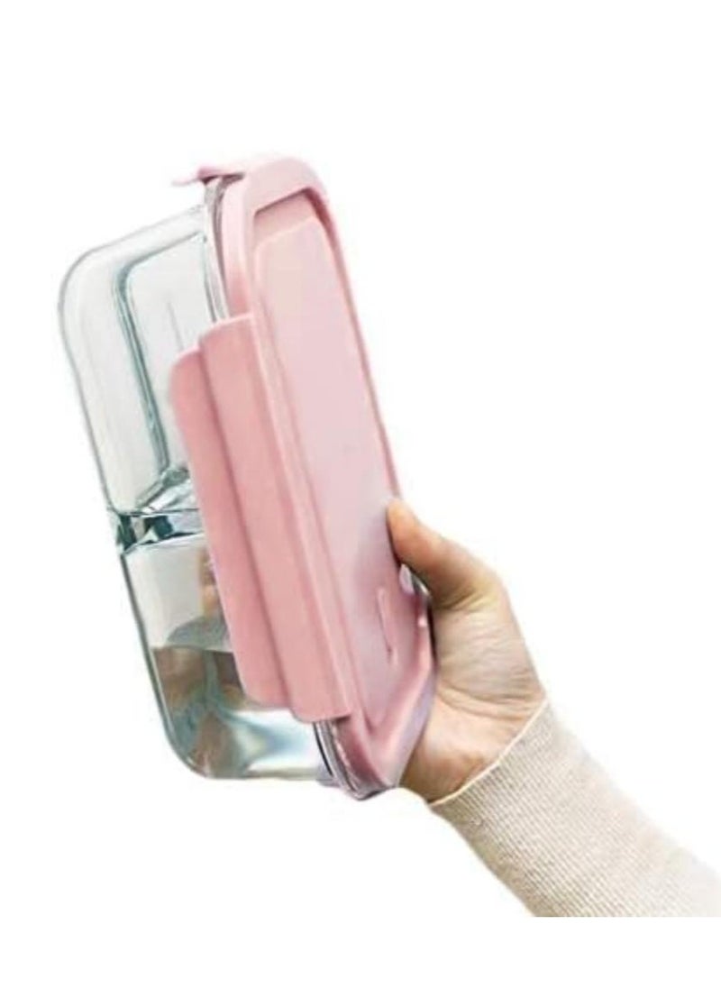 DUNISO - Glass Meal Prep Containers，Leak Proof Lunch Box，Food Storage Containers with Lids，with 2 Compartment，for Microwave, Oven, Freezer and Dishwasher, BPA Free，1000ML，Pink - Image 1