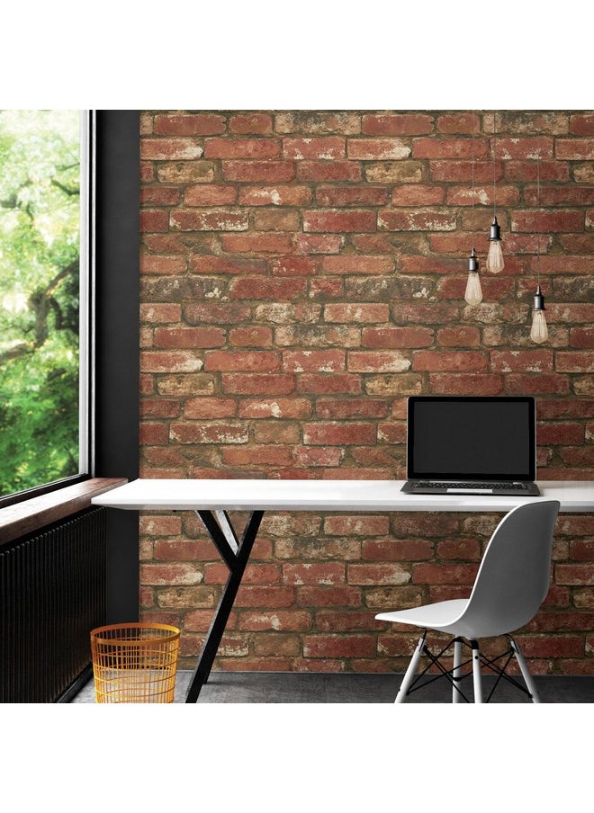 NuWallpaper Nu2214 West End Brick Peel & Stick Wallpaper Red  - Image 2