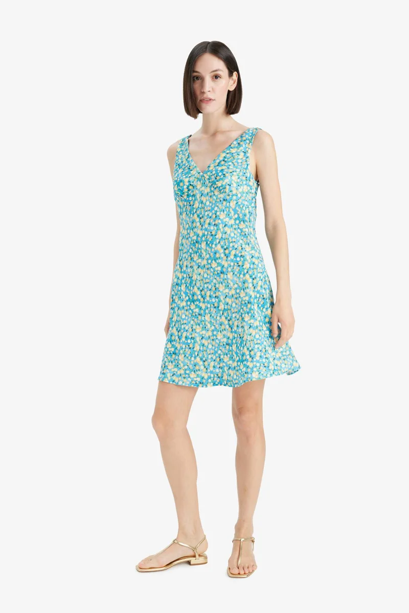 ديفاكتو V-Neck Floral Sleeveless Mini Dress