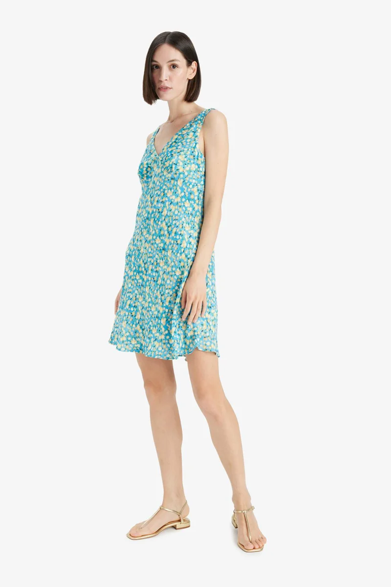 ديفاكتو V-Neck Floral Sleeveless Mini Dress