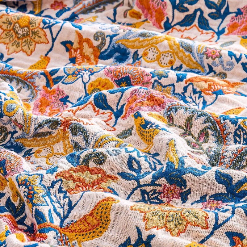 XIBLC Boho Blanket Throw Quilt, 100% Cotton Soft Light Weight Throw Blankets for Summer, 50"x60" Farmhouse Flower Decorative Blankets, All Season Rustic Reversible Bohemian Throw Quilt - Image 5