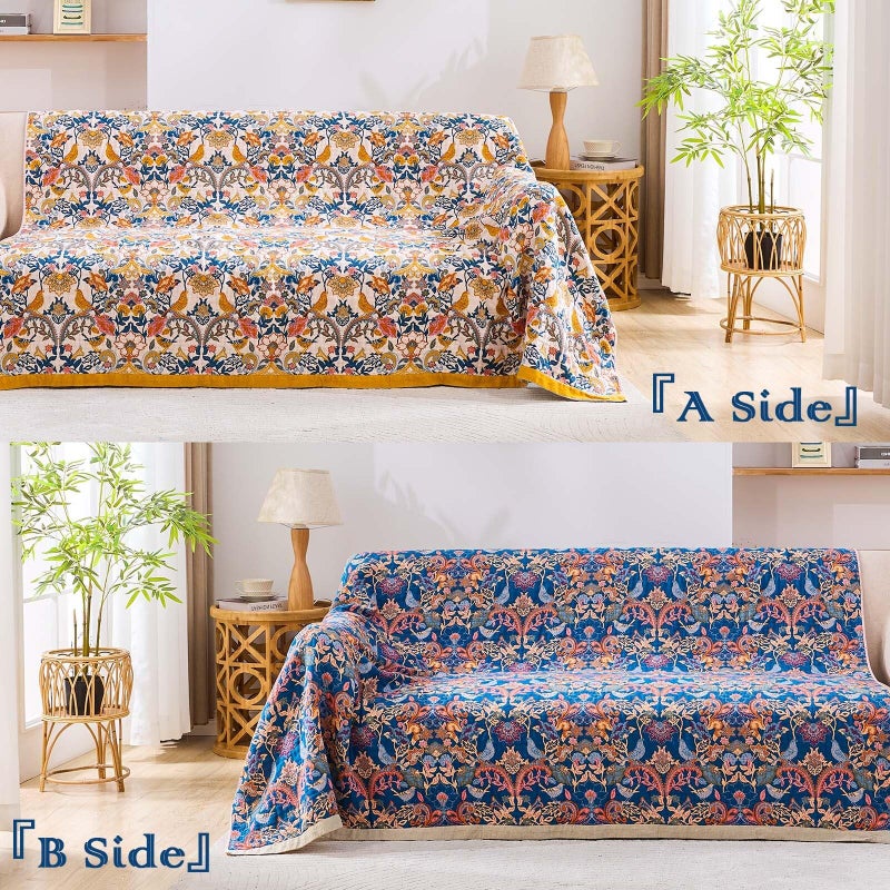 XIBLC Boho Blanket Throw Quilt, 100% Cotton Soft Light Weight Throw Blankets for Summer, 50"x60" Farmhouse Flower Decorative Blankets, All Season Rustic Reversible Bohemian Throw Quilt - Image 4