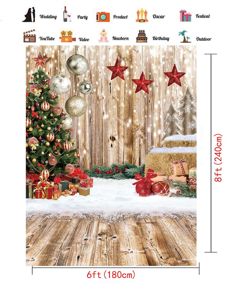 CHAIYA 5X7FT Christmas Backdrop Wood Floor Backdrop Winter Snow Xmas Tree Gift Christmas Family Party Background New Year Party Decoration Banner - Image 5