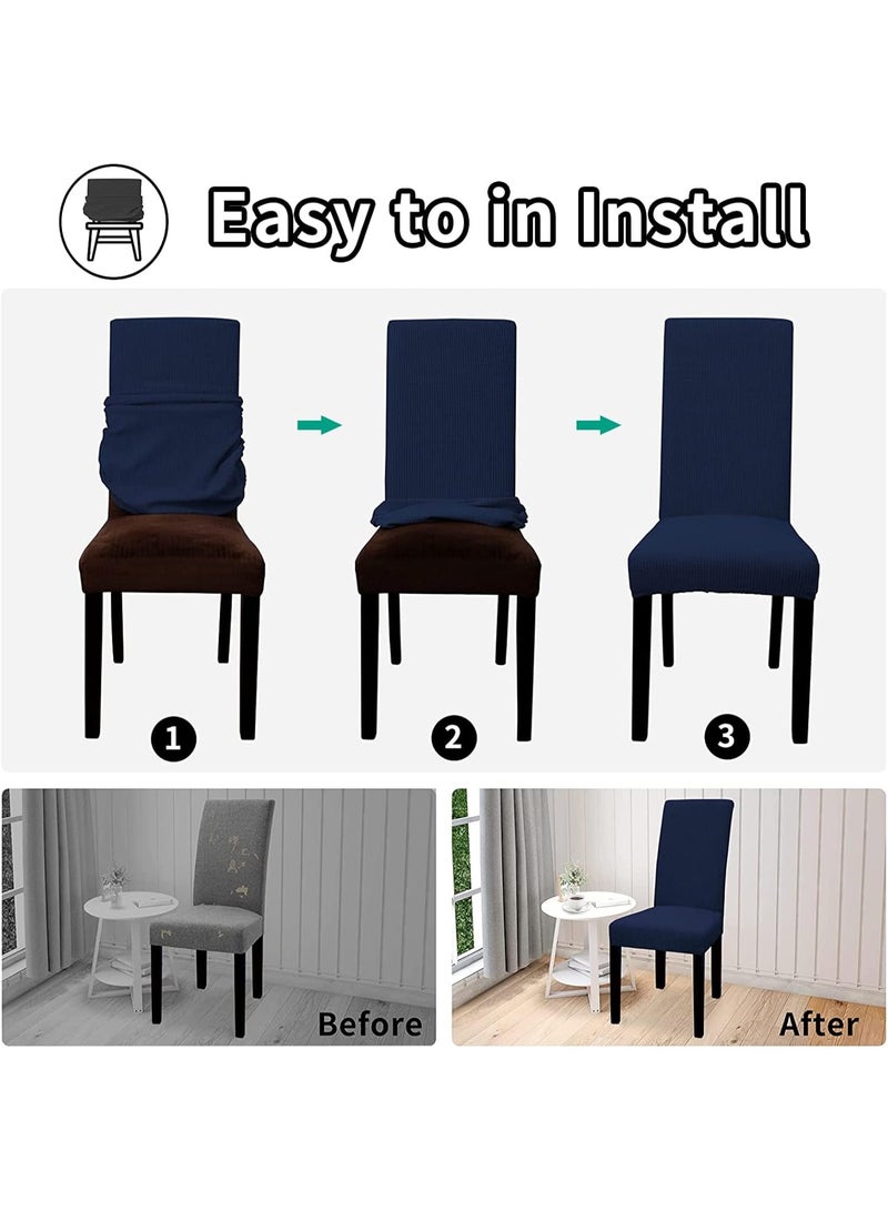 Beauenty Dining Chair Slipcovers, Waterproof Dining Room Chair Cover Set of 2, Stretch Jacquard Chair Slipcover Removable Washable Chair Protector for Home, Restaurant, Banquet -(Navy Blue) - Image 5